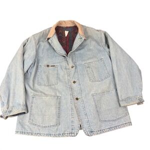 Vintage 80s OshKosh BGosh Blanket Lined Denim Chore Jacket USA Made Workwear 46R